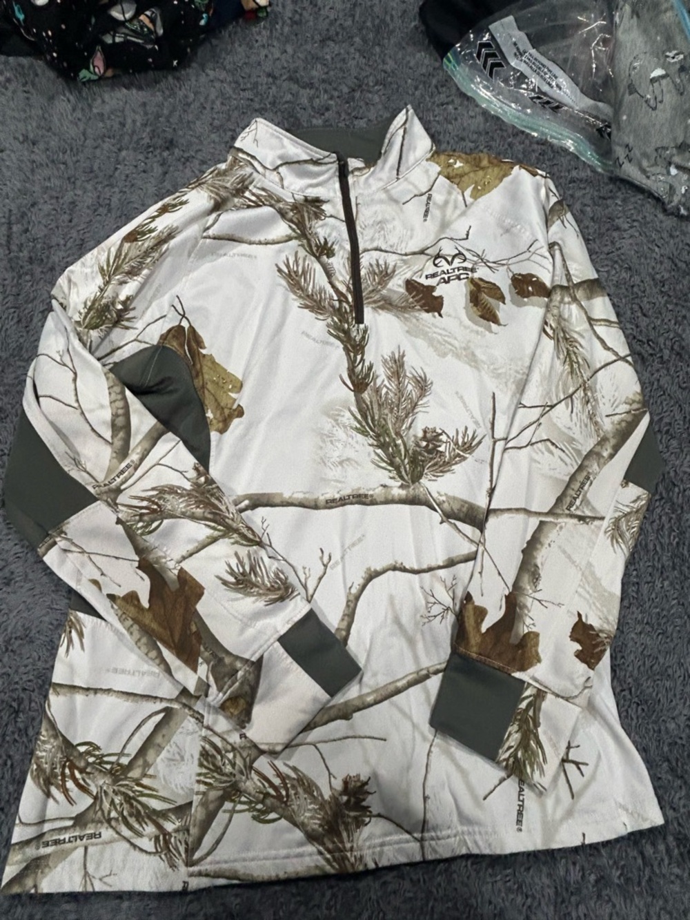 Realtree White Camo Half-Zip Pullover with Olive Accents